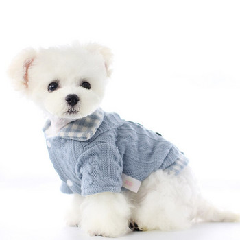 Есенен топъл пуловер за кучета за малки кучета Женско и мъжко карирано палто за кучета Теди Пудел Дрехи за кученце Плетена суитшърт за котка