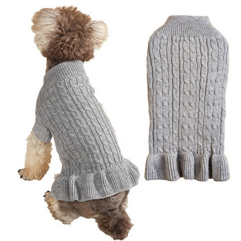 Топла пуловерна пола за кучета Едноцветни плетени дрехи за домашни любимци за малки кучета Котки Чихуахуа Кученце Палто Йоркширски бишон Пуловер Рокля