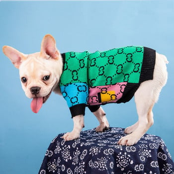 Дизайнерски дрехи за домашни любимци за малки кучета York French Bulldog Rainbow Cardigan Зимен суичър Луксозни модни дрехи за кучета Артикули за домашни любимци