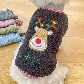 Зимни дрехи за кучета Плетени дрехи за домашни любимци за малки кучета Пуловер за домашни любимци Карикатурен принт Удобни топли модни плетива без ръкави за кучета