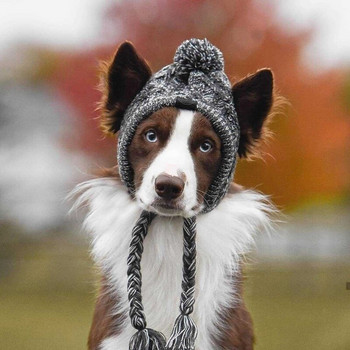 Зимна топла шапка за куче за малък среден френски булдог плетена шапка Ветроустойчива пухкава топка Шапка за домашни любимци 090C