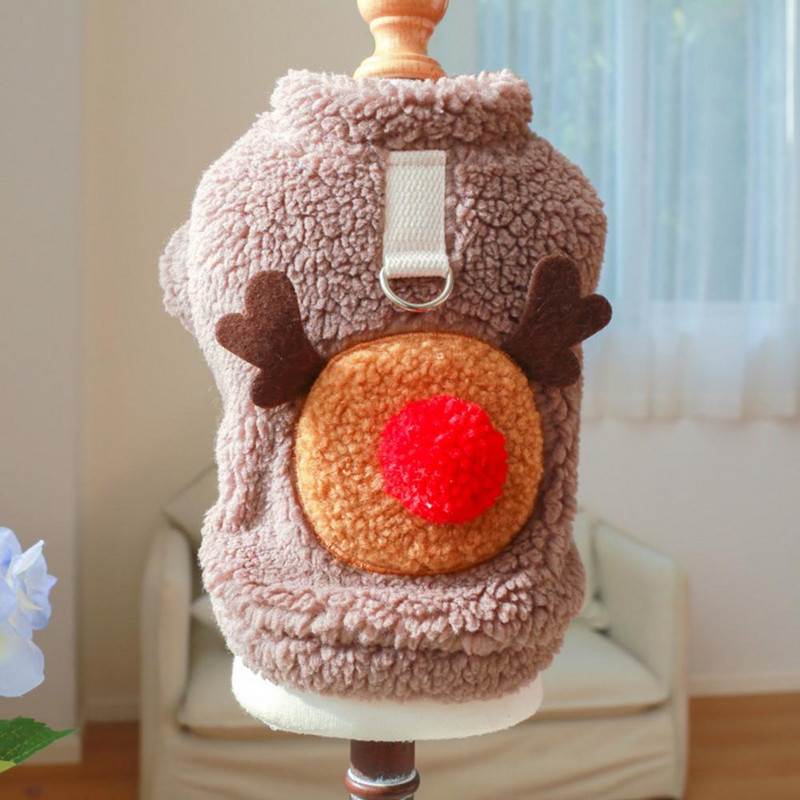 Vianočný sveter pre domáce zvieratá s ťažným krúžkom, kreslený kabát pre domáce zvieratá, mäkký, pohodlný, umývateľný, udržiavajúci teplo, polyesterový, udržiavajúci teplo