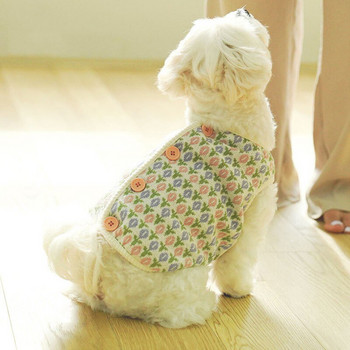 Ρούχα κατοικίδιων ζώων Χειμερινά ρούχα για σκύλους Πράσινα λουλούδια Ρούχα για σκύλους Ζεστό γιλέκο κουτάβι Poodle Ανοιχτό πουλόβερ πλεκτό υφασμάτινο παλτό για Pomeranian