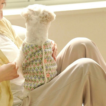 Ρούχα κατοικίδιων ζώων Χειμερινά ρούχα για σκύλους Πράσινα λουλούδια Ρούχα για σκύλους Ζεστό γιλέκο κουτάβι Poodle Ανοιχτό πουλόβερ πλεκτό υφασμάτινο παλτό για Pomeranian