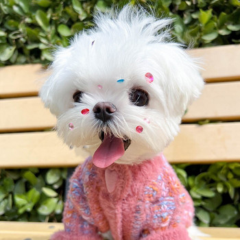 Рунен зимен пуловер за домашни кучета, цветни ивици, дрехи за кучета, копче за любов плюс кадифено топло за малки кучета, облекло за чихуахуа