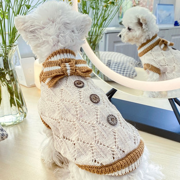 PETCIRCLE Дрехи за кучета Hollow Knitted Bow Sweater Fit Small Dog Puppy Pet Cat Spring&Autumn Pet Soft Costume Pet Coat Sweater