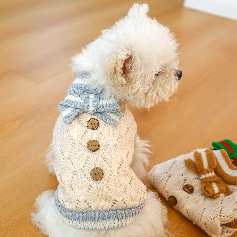 PETCIRCLE Oblečenie pre psov, pletený sveter s mašľou, vhodný pre malého psa, šteniatko, mačku, jar a jeseň, mäkký kostým pre domáce zvieratá, kabát, sveter