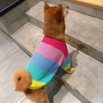 Puppy Luxury Dog Clothes Rainbow πουλόβερ Πλεκτό Πουλόβερ κατοικίδιων για γάτα Ζεστό φούτερ για σκύλους Χειμερινά ρούχα για σκύλους Πουλόβερ για κουτάβι γατάκι