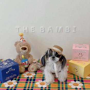INS Ψάθινο καπέλο δαντέλας για γάτα καπέλο σκύλου για κατοικίδια Μικρό σκυλί Teddy Bichon Αντηλιακό καπέλο αντηλιακής διακόσμησης φωτογραφικά καλύμματα κεφαλής