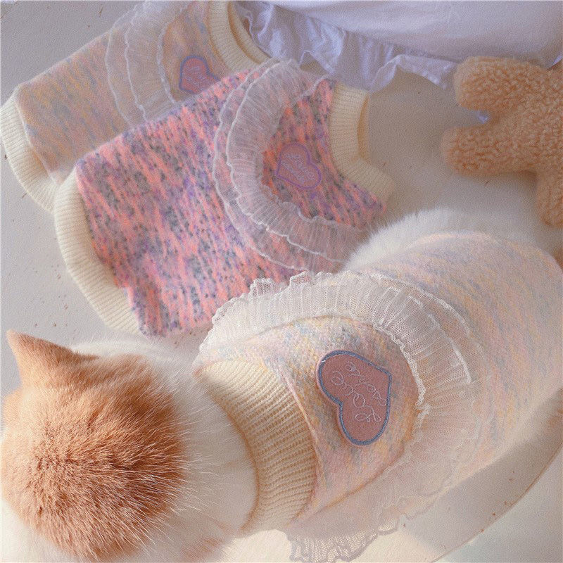 Nėriniai Sweetheart Dog Megztinis Megztas Išsiuvinėtas Megztinis naminiams gyvūnėliams Katės Meškiukai Meškiukai Mažas Šuo Rudens Žiemos Elastingas Trikotažo apatinis paltas