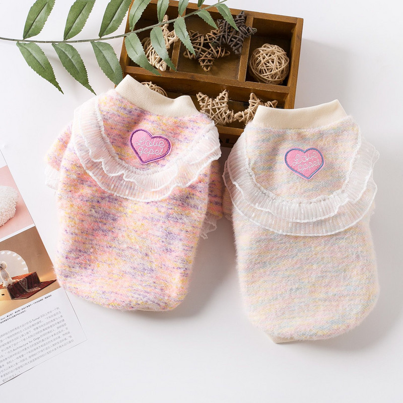 Nėriniai Sweetheart Dog Megztinis Megztas Išsiuvinėtas Megztinis naminiams gyvūnėliams Katės Meškiukai Meškiukai Mažas Šuo Rudens Žiemos Elastingas Trikotažo apatinis paltas