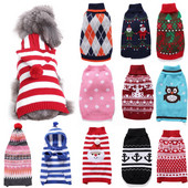 Vianočný sveter pre domáce zvieratá s kresleným vianočným motívom, zimný pletený sveter pre domáce zvieratá, teplé oblečenie pre malých yorkshirských domácich miláčikov, kabát, pletenie, háčkovanie, látka