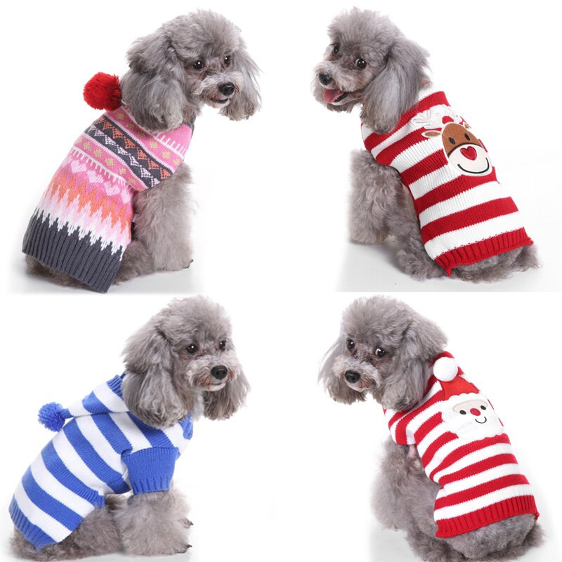 Vianočný sveter pre domáce zvieratá s kresleným vianočným motívom, zimný pletený sveter pre domáce zvieratá, teplé oblečenie pre malých yorkshirských domácich miláčikov, kabát, pletenie, háčkovanie, látka