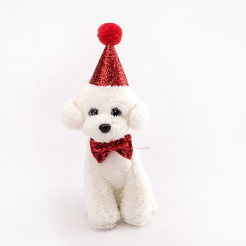 2 τεμάχια/σετ Καπέλα για σκύλους κατοικίδιων ζώων με παπιγιόν στολή γενεθλίων γάτας με παγιέτες Σχέδιο κεφαλής Καπέλο καπέλο γραβάτα για πάρτι Αξεσουάρ για κατοικίδια