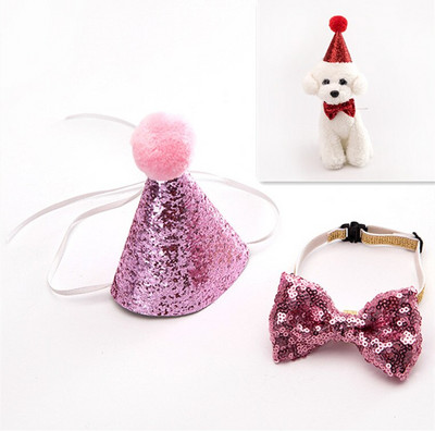 2 tk/komplekt Lemmikloomakoerte mütsid koos Bowknot Cat Sünnipäevakostüümiga Litri disainiga peakatted Müts Müts Lips Peo lemmikloomad Aksessuaarid
