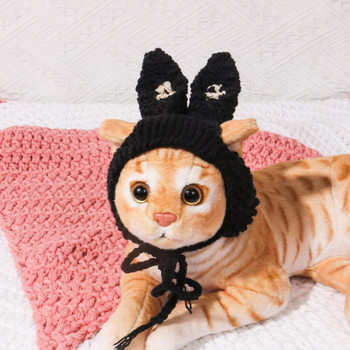 Κομψό κάλυμμα κεφαλής για κατοικίδια Εκλεκτή κατασκευή Καπέλο γάτας Ευκολοφόρετο Φόρεμα για κατοικίδιο σκύλο γάτα Πλεκτό καπέλο Αυτιά κουνελιού