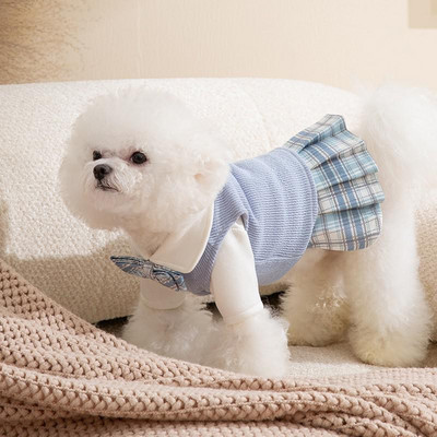 Κολεγιακό στυλ Ρούχα για σκύλους κατοικίδιων ζώων Βαμβακερό δικτυωτό φόρεμα για σκύλους συν βελούδινο φόρεμα Jk για σκύλους Γιορκσάιρ Τσιουάουα Κοστούμια ένδυσης Perro