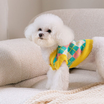 Πολύχρωμο διαμάντι καρό κουτάβι πουλόβερ Φθινοπωρινό Χειμώνα Ζεστά ρούχα για σκύλους Πλεκτά για κατοικίδια Teddy Fashion Πουλόβερ Ρούχα με δύο πόδια