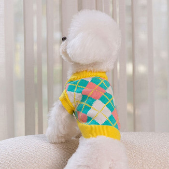 Πολύχρωμο διαμάντι καρό κουτάβι πουλόβερ Φθινοπωρινό Χειμώνα Ζεστά ρούχα για σκύλους Πλεκτά για κατοικίδια Teddy Fashion Πουλόβερ Ρούχα με δύο πόδια
