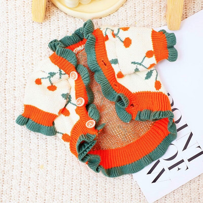 Ρούχα για σκύλους Χειμερινό Πλεκτό Πλεκτό Πουλόβερ με τύπωμα Cherry για σκύλους Chihuahua Ζακέτα για σκύλους