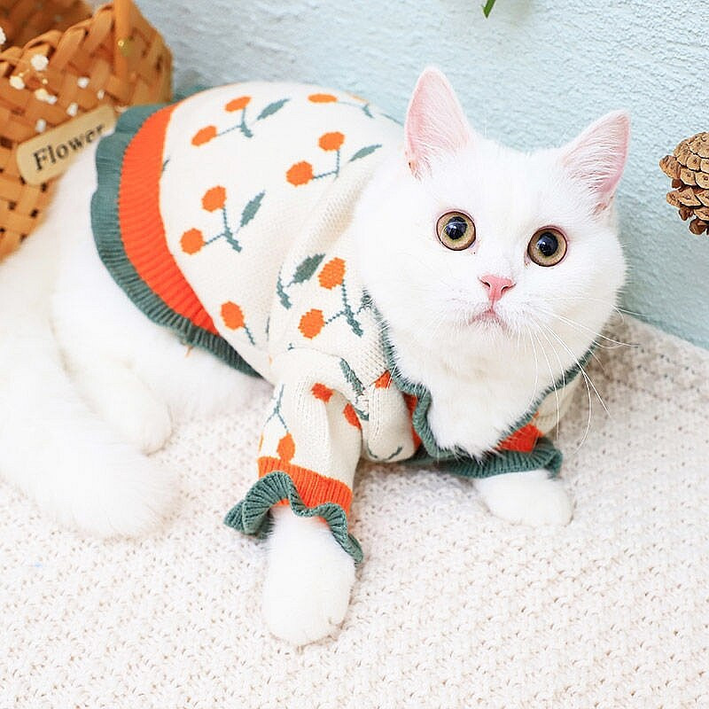 Ρούχα για σκύλους Χειμερινό Πλεκτό Πλεκτό Πουλόβερ με τύπωμα Cherry για σκύλους Chihuahua Ζακέτα για σκύλους