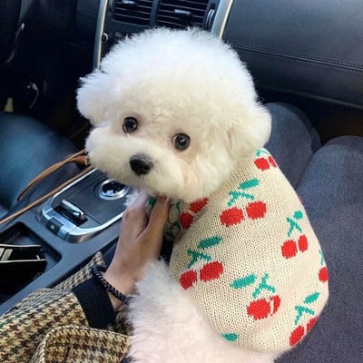 Haine la modă pentru câini Cireș Pulover tricotat pentru animale de companie Teddy Bichon Pulover pentru cățeluș de iarnă caldă Corgi Bi-picioare XS-XL