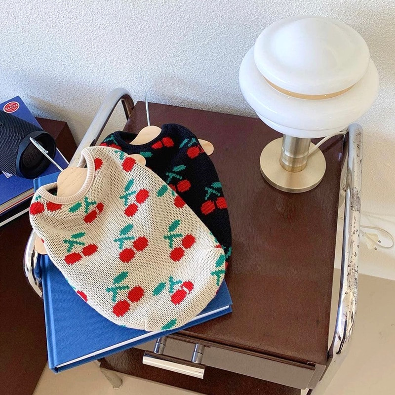 Módne oblečenie pre psov s čerešňovou prírodou, pletený sveter s plyšovým bišonom, teplý zimný sveter pre šteniatka Corgi, veľkosť XS-XL