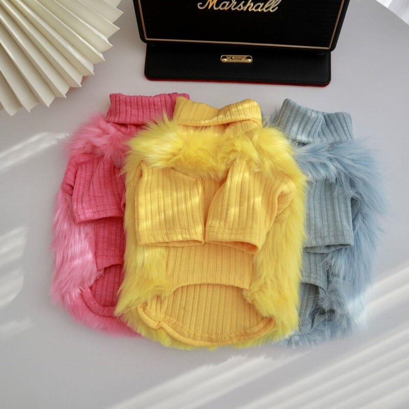 Luxusné oblečenie pre psov pre malé psy, mačky, zimný teplý kožušinový sveter pre psov, sladký kórejský štýl, kabát pre francúzskeho buldočka, šteňa, čivava, bunda