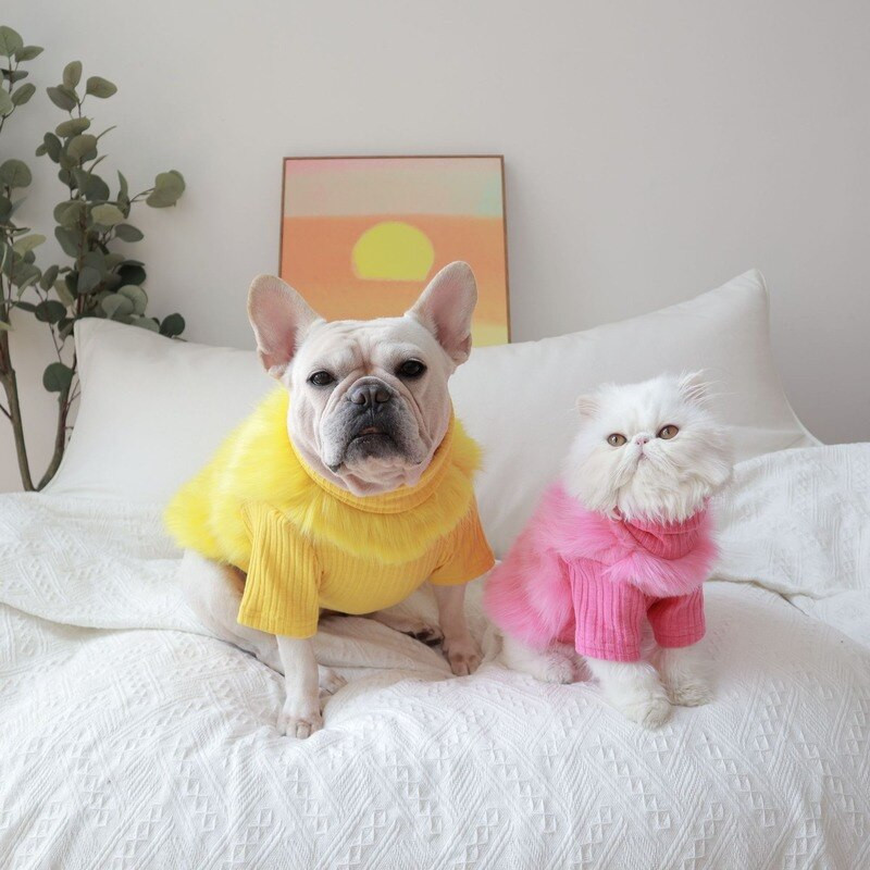 Luxusné oblečenie pre psov pre malé psy, mačky, zimný teplý kožušinový sveter pre psov, sladký kórejský štýl, kabát pre francúzskeho buldočka, šteňa, čivava, bunda