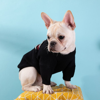 Дизайнерски дрехи за кучета за малко куче, пуловер за френски булдог, зимен луксозен моден парижки черен пуловер, дрехи за кученца Xs -xxl