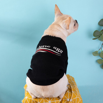 Дизайнерски дрехи за кучета за малко куче, пуловер за френски булдог, зимен луксозен моден парижки черен пуловер, дрехи за кученца Xs -xxl