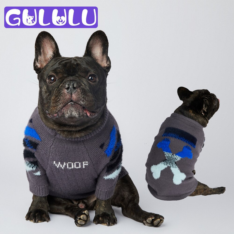 GULULU crni pleteni pulover za pse, zimska topla odjeća za pse za francuskog buldoga Dizajn modne odjeće za štene Dropshipping