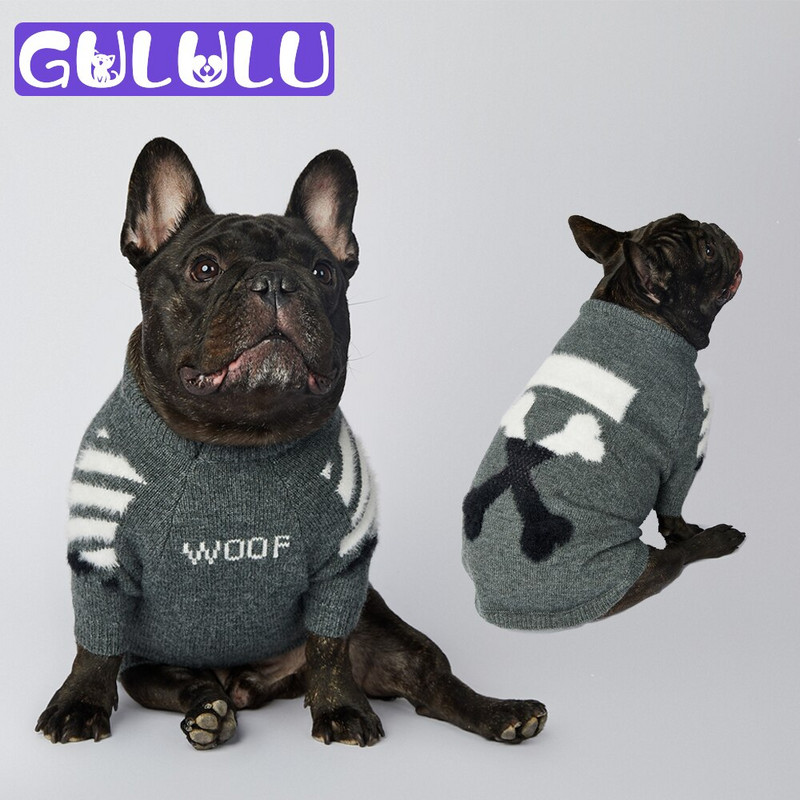 GULULU crni pleteni pulover za pse, zimska topla odjeća za pse za francuskog buldoga Dizajn modne odjeće za štene Dropshipping
