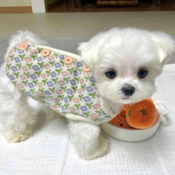 Γιλέκο γάτας Πουλόβερ για κατοικίδια Ρούχα για σκύλους Μικρό μπουφάν για σκύλους Puppy Dog Πλεκτό γιλέκο λουλουδιών Κουμπιά λουλουδιών INS Πλεκτά ζεστά γλυκά ρούχα