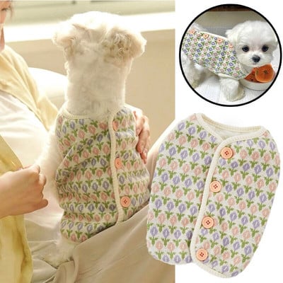 Cat Vest Pet Sweater Dog Clothes Small Dog Jacket Puppy Dog Knitted Flower Vest Flower Buttons INS Knitted Warm Sweet Clothing