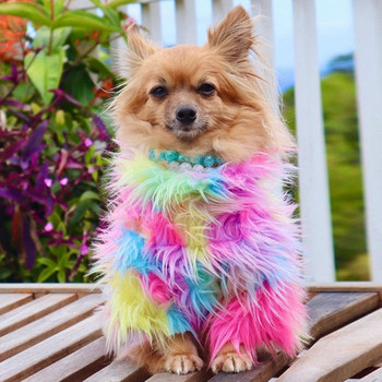 Пуловер за домашни кучета Дрехи за кучета Космат цветен пуловер Модни празнични парти дрехи Ветроустойчиво яке за куче котка