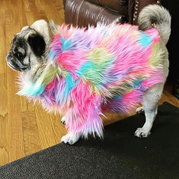 Пуловер за домашни кучета Дрехи за кучета Космат цветен пуловер Модни празнични парти дрехи Ветроустойчиво яке за куче котка