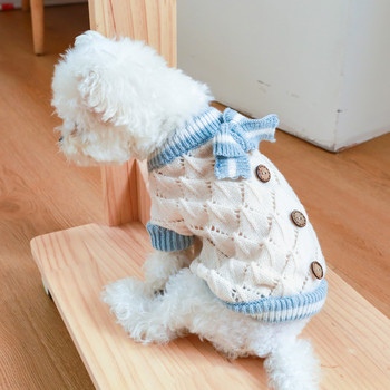 Есенни модни дрехи за кучета Принцеса Пуловер с дървени копчета Ins Малко куче Теди Бишон Пет