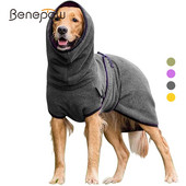 Benepaw Jachetă de iarnă pentru câini de culoare solidă, caldă, pentru cățeluș, vestă reglabilă pentru animale de companie, haine cu glugă, haine moale din lână pentru cățeluș