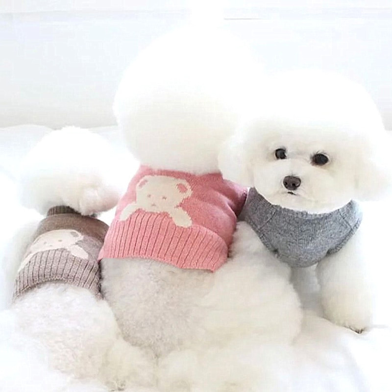 Pletený sveter pre psov, sveter s kreslenými postavičkami, mačací plyšový sveter, zimné oblečenie pre šteniatka, teplé domáce oblečenie, mäkké oblečenie pre dvojnohých psov