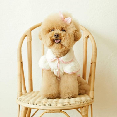 Λούτρινο παλτό σκύλου Φθινοπωρινά χειμωνιάτικα ρούχα για σκύλους Γλυκό ροζ φιόγκο πουλόβερ σκύλου με κουκούλα με κουκούλα για κατοικίδια για μικρά σκυλιά Yorkshire Ropa Perro