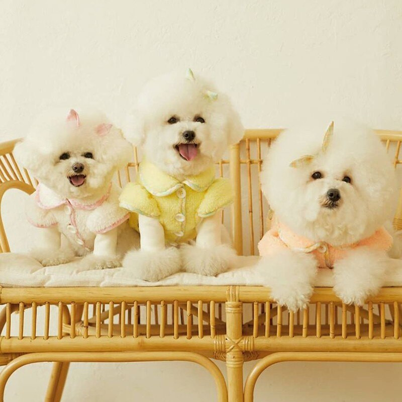 Λούτρινο παλτό σκύλου Φθινοπωρινά χειμωνιάτικα ρούχα για σκύλους Γλυκό ροζ φιόγκο πουλόβερ σκύλου με κουκούλα με κουκούλα για κατοικίδια για μικρά σκυλιά Yorkshire Ropa Perro