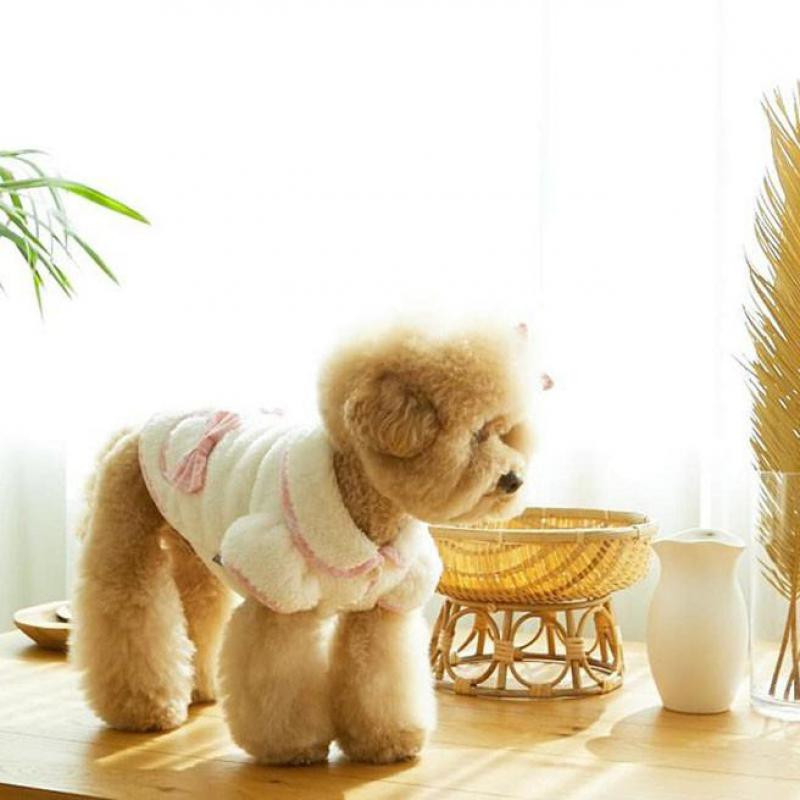 Λούτρινο παλτό σκύλου Φθινοπωρινά χειμωνιάτικα ρούχα για σκύλους Γλυκό ροζ φιόγκο πουλόβερ σκύλου με κουκούλα με κουκούλα για κατοικίδια για μικρά σκυλιά Yorkshire Ropa Perro