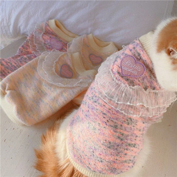 Дантелен сладък пуловер за плетене Дрехи за домашни кучета Памук Дрехи за кучета Котка Малка топла сладка Есен Зима Бяла мода Момиче Чихуахуа