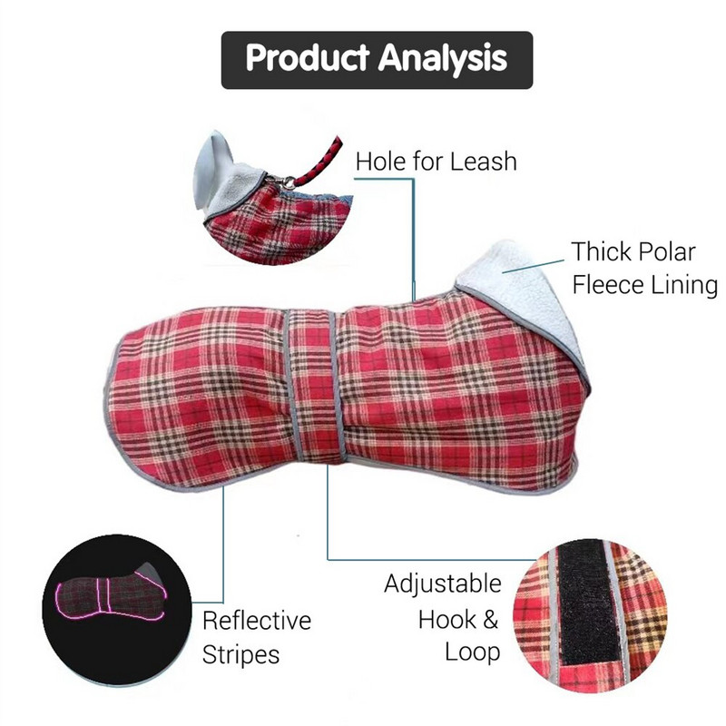 Oblečenie pre psov Luxusný dizajnérsky zimný teplý škótsky kockovaný kabát pre stredne veľké psy s hrubou flísovou podšívkou, reflexná bunda pre domáce zvieratá