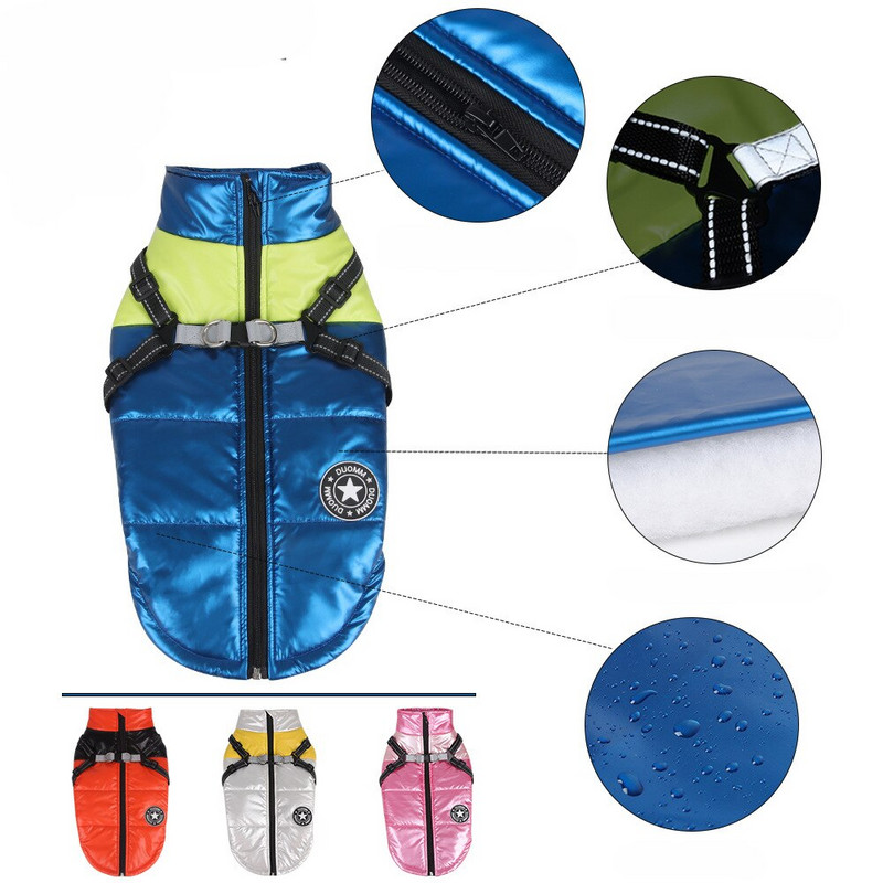 Jachetă pentru câini de companie cu ham, haine calde de iarnă pentru câini, pentru haine impermeabile pentru câini mici, ținute de buldog francez Chihuahua