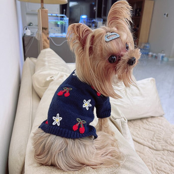 Дрехи за кучета с бродерия Lily Плетен пуловер за домашни любимци Топли зимни дрехи за малки кучета Теди Дрехи за два крака Стоки за домашни любимци