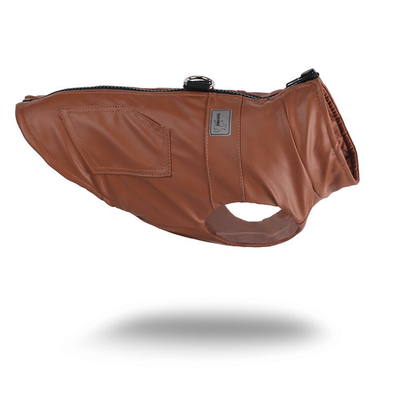 Jachetă din piele de lux pentru câini. Jachetă impermeabilă cu fermoar complet, cu lesă, inel în D, haine pentru câini de iarnă pentru câini mici, mijlocii mari, buldog