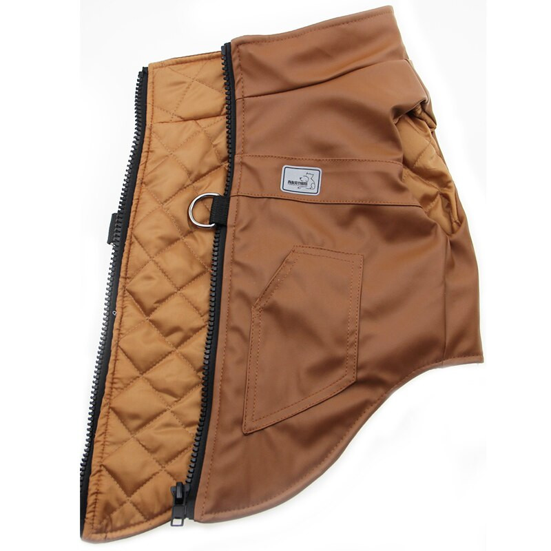 Jachetă din piele de lux pentru câini. Jachetă impermeabilă cu fermoar complet, cu lesă, inel în D, haine pentru câini de iarnă pentru câini mici, mijlocii mari, buldog