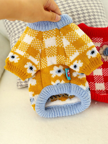 Домашен любимец Малко куче Котка Зимно облекло ТЕДИ Чихуахуа Пуловер с цветя 2 цвята 5 размера